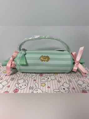 Bath & Body Works Purse Makeup Bag Mint Striped Accessory Candy Sweetest Song